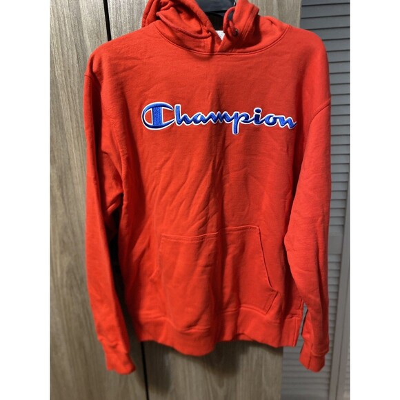 Champion Hoodie Mens Size Medium Red Reverse Weave Y2K Pullover Sweater - Picture 1 of 3